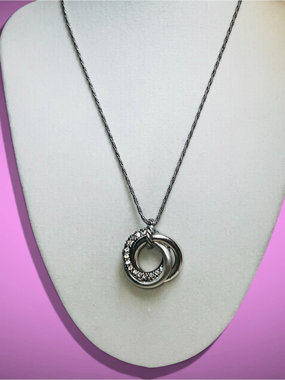 Brighton 'Crystal Voyage' Trio Linked Rings Silver Plated Necklace